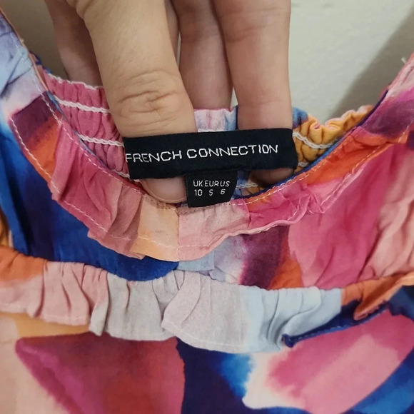 French Connection Tiered Mini Cami Dress Ruffles pink blue orange 6 - Picture 5 of 7